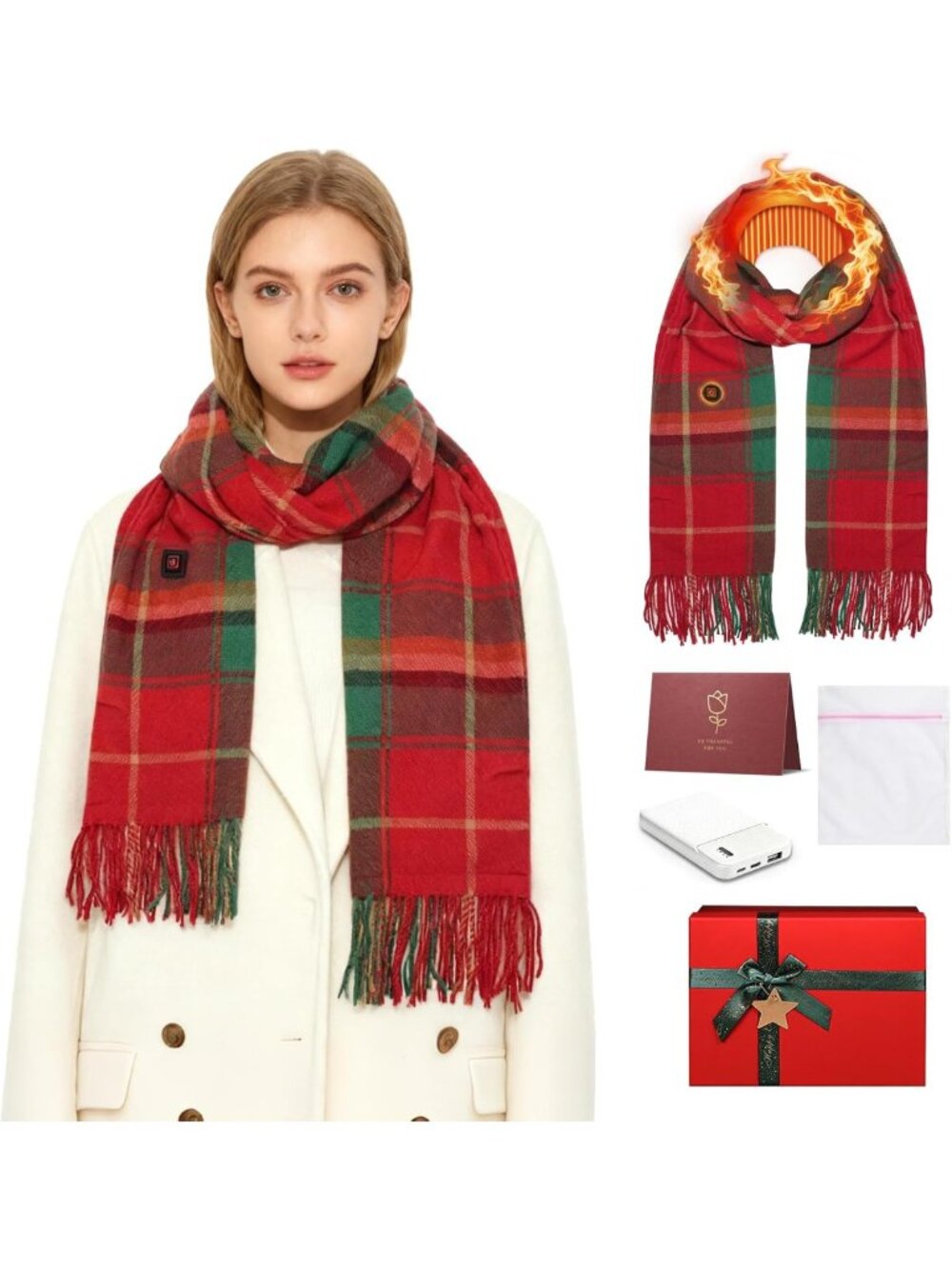 Rechargeable Heated Scarf for Men & Women, Electric Neck Warmer, 3 Heat Levels
